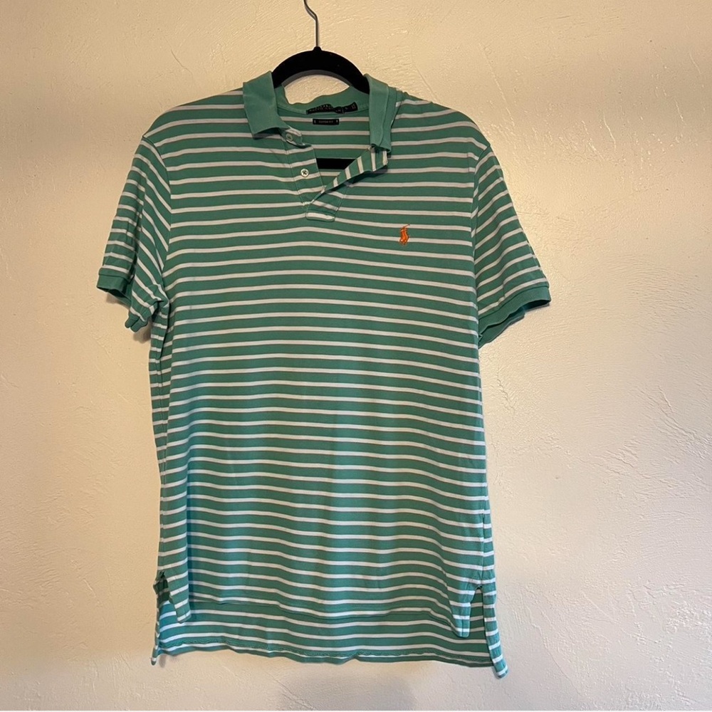 Ralph Lauren Green and White Striped Polo